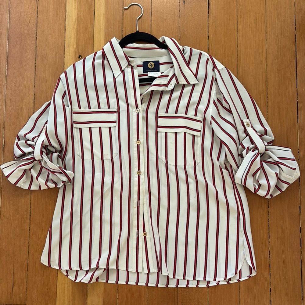 Adrienne Vittadini Black and Red Striped Blouse